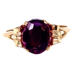 Amethyst Ring NOS Vintage 1.75ct Oval Cut 1950's Retro Antique Yellow Gold
