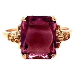 Amethyst-Ring NOS Vintage 2,90 Karat, rechteckiger Schliff, 1950er Jahre Retro, antik, gelber Gol