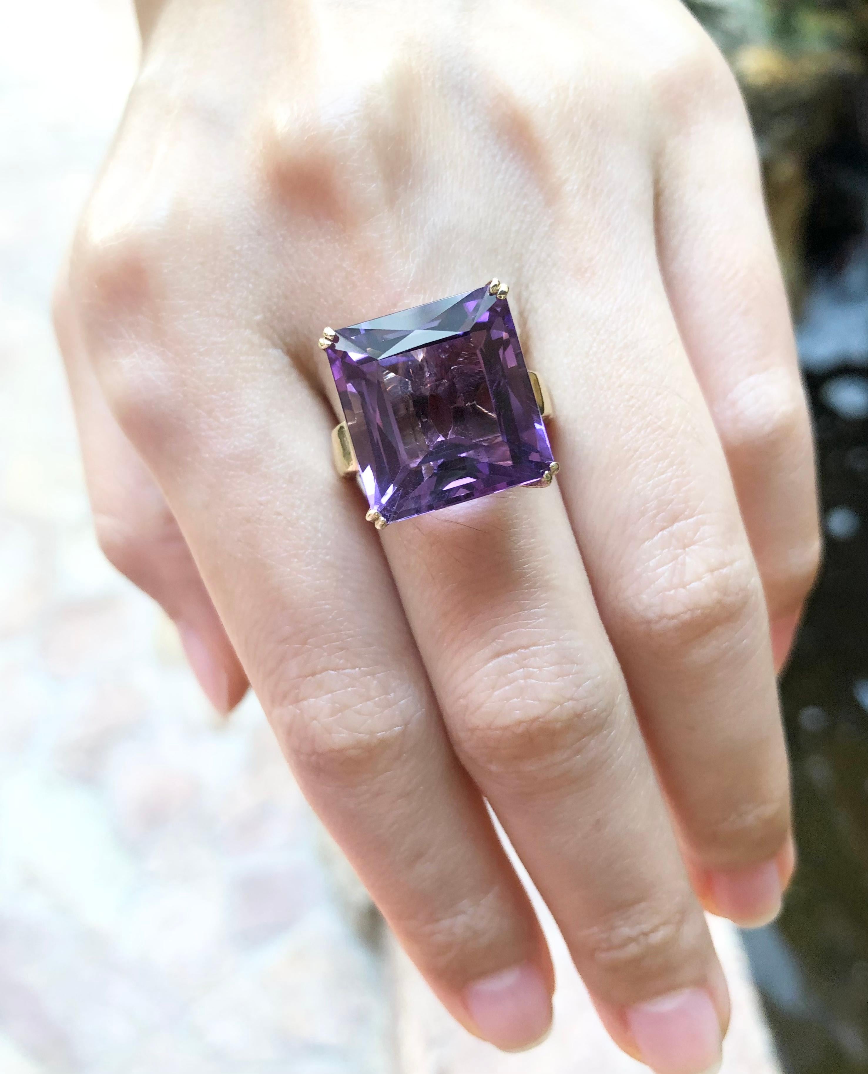 Amethyst-Ring in 14 Karat Gold gefasst (Carréeschliff) im Angebot