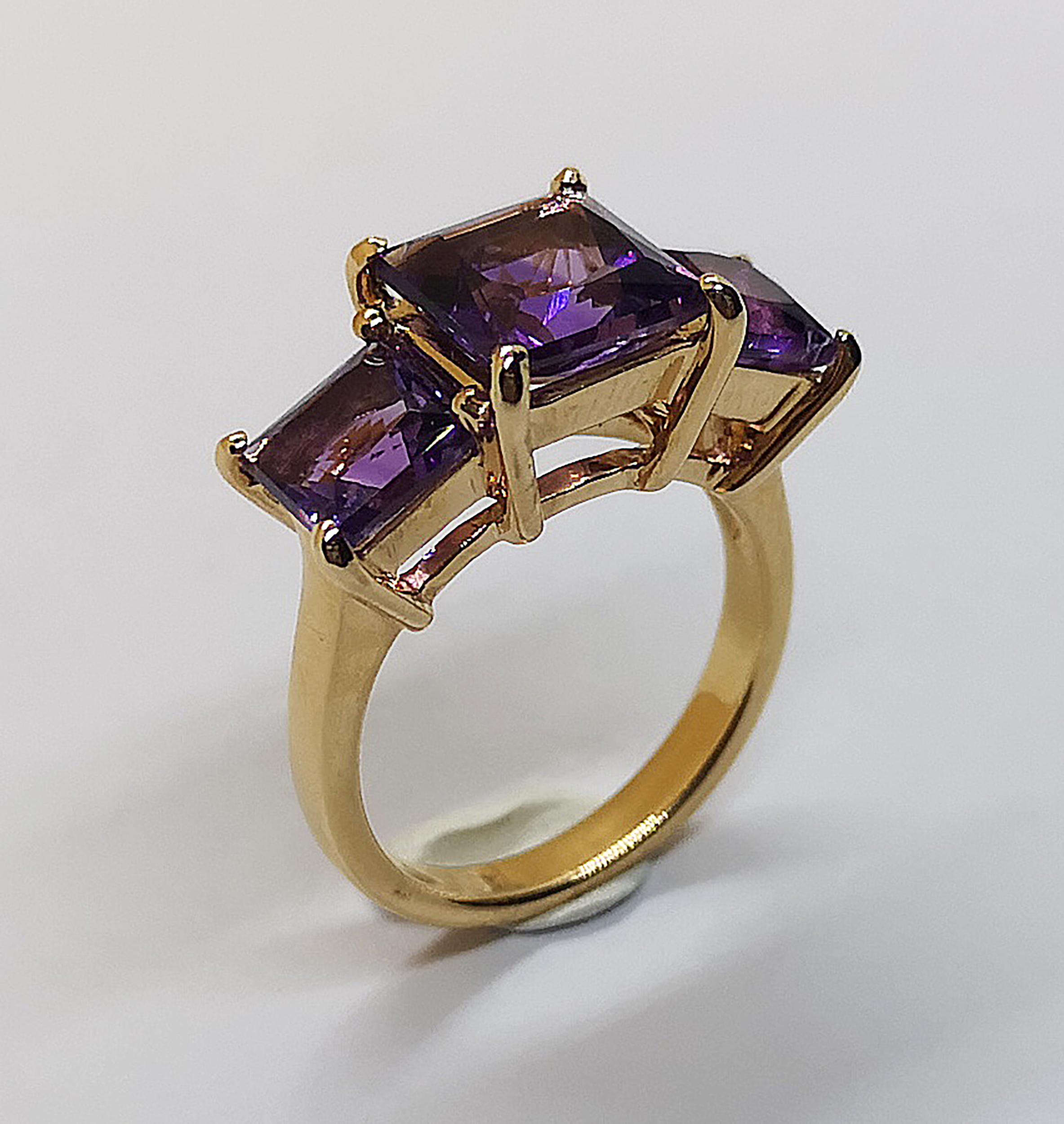 Princess Cut Amethyst Ring Set in 18 Karat Rose Gold Settings For Sale