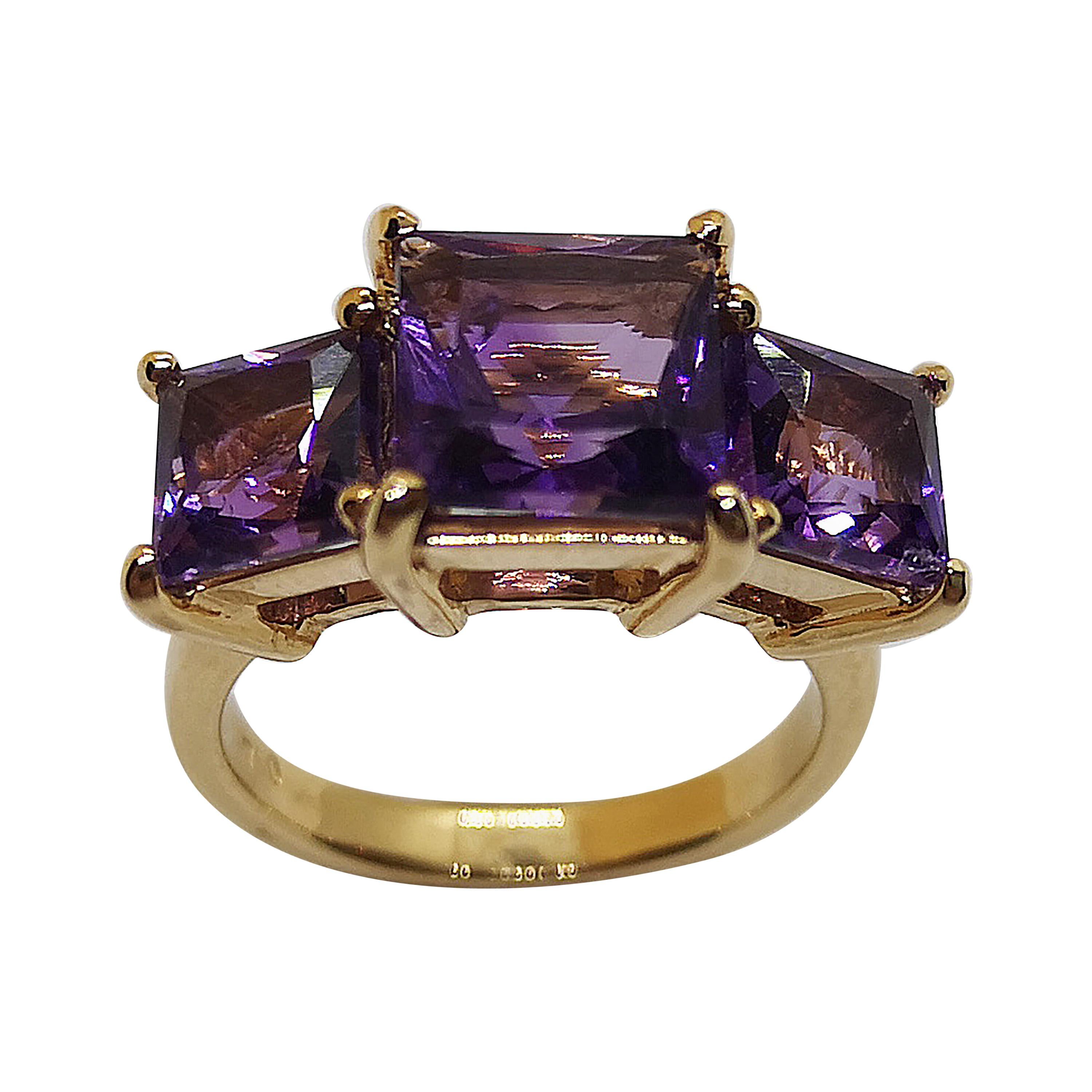 GENUINE AMETHYST 925 SILVER ART DECO ANTIQUE STYLE 3 STONE RING SIZE 10     #193 
