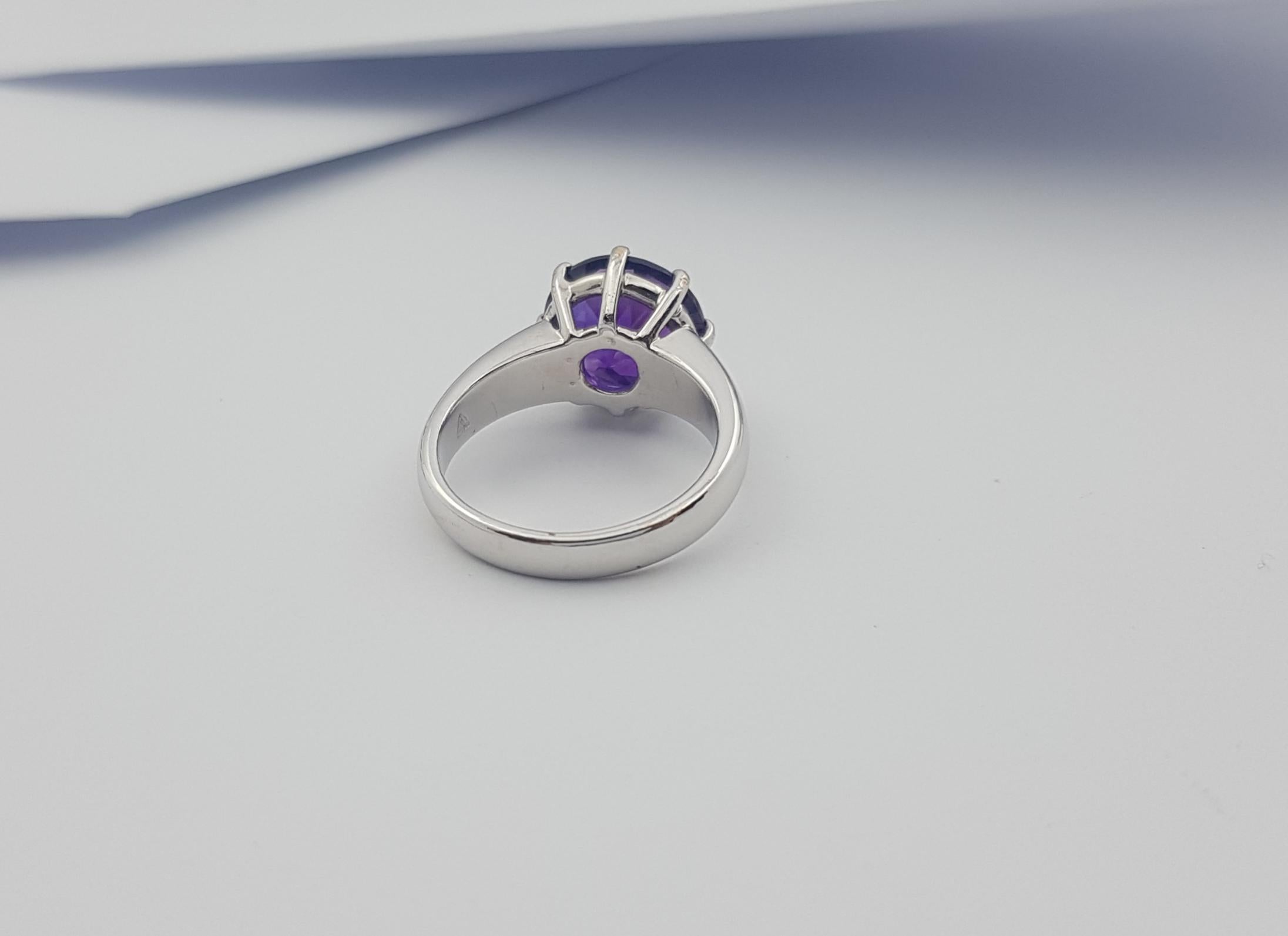 Amethyst Ring Set in 18k White Gold Settings For Sale 7