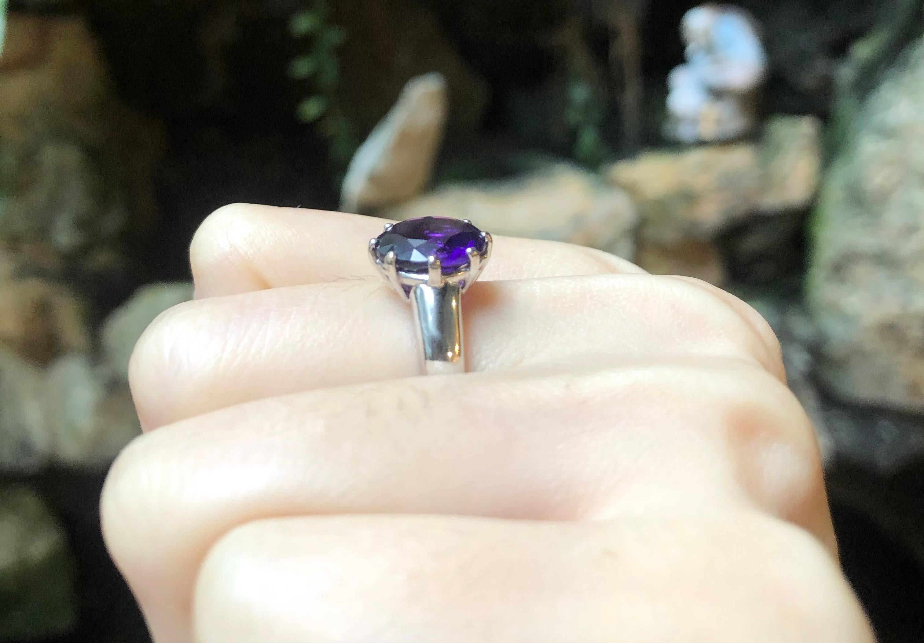 Contemporary Amethyst Ring Set in 18k White Gold Settings For Sale