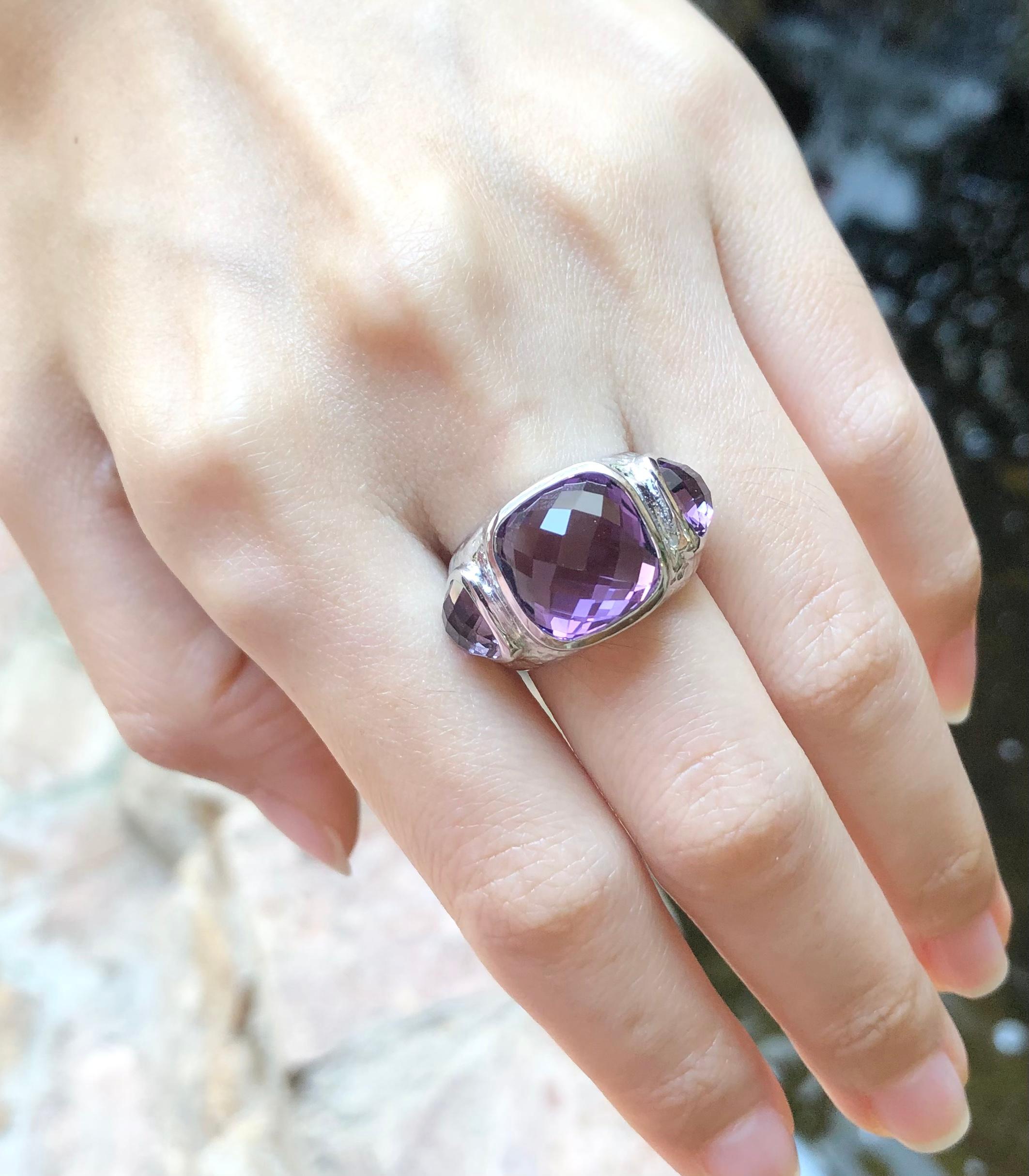 Mixed Cut Amethyst  Ring set in Silver Settings For Sale