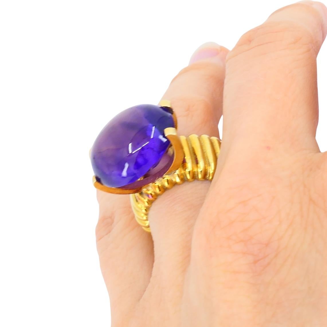 Amethyst Ring Signiert Tambetti 18k Gold Cocktail Ring im Angebot 5
