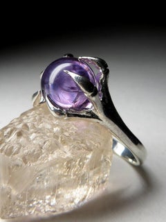 Amethyst ring silver Natural Purple LOTR style Gothic gift Sphere Oracul