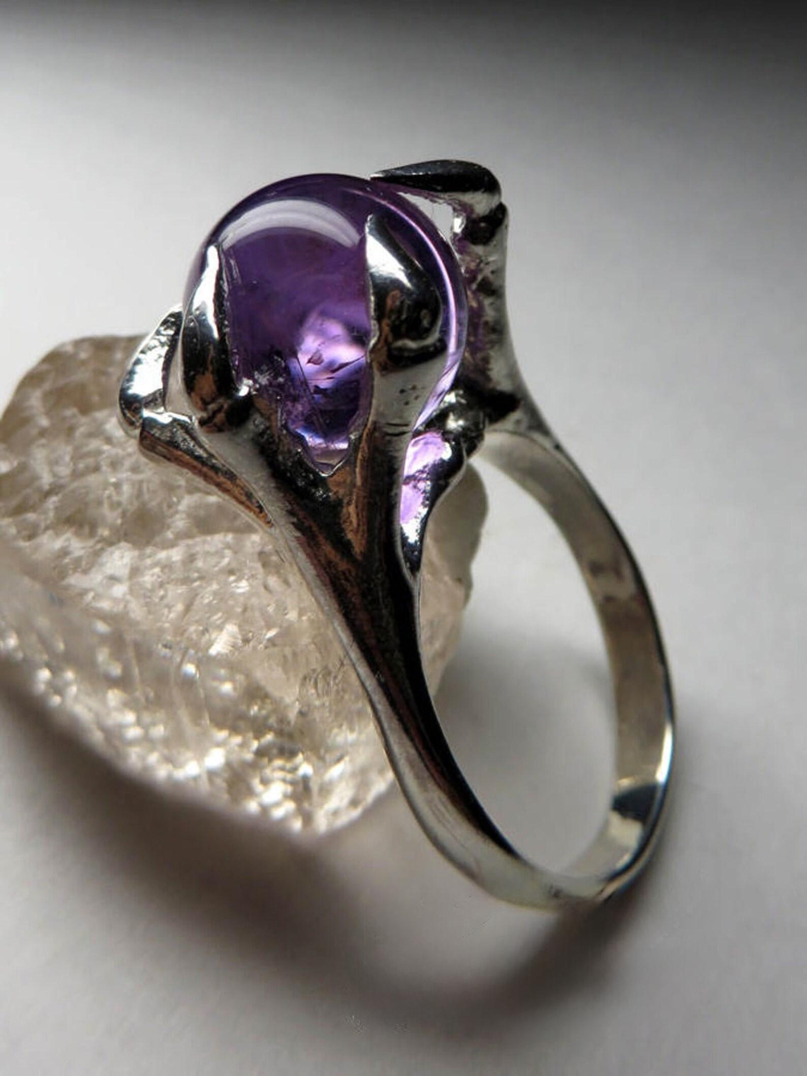 Gothic Revival Amethyst ring silver Natural Purple LOTR style Gothic gift Sphere Oracul For Sale