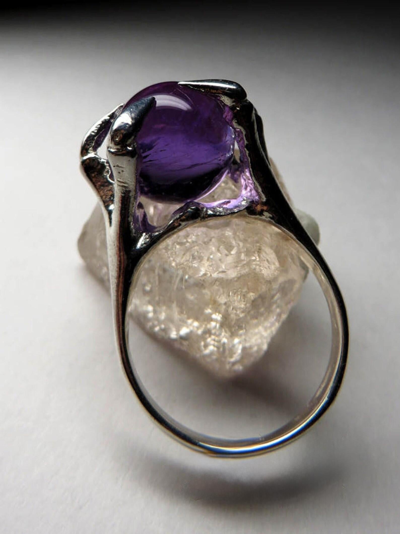 Amethyst ring silver Natural Purple LOTR style Gothic gift Sphere Oracul In New Condition For Sale In Berlin, DE