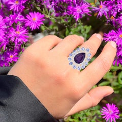 Amethyst Ring Tanzanite Halo 5.8 Carats Sterling Silver