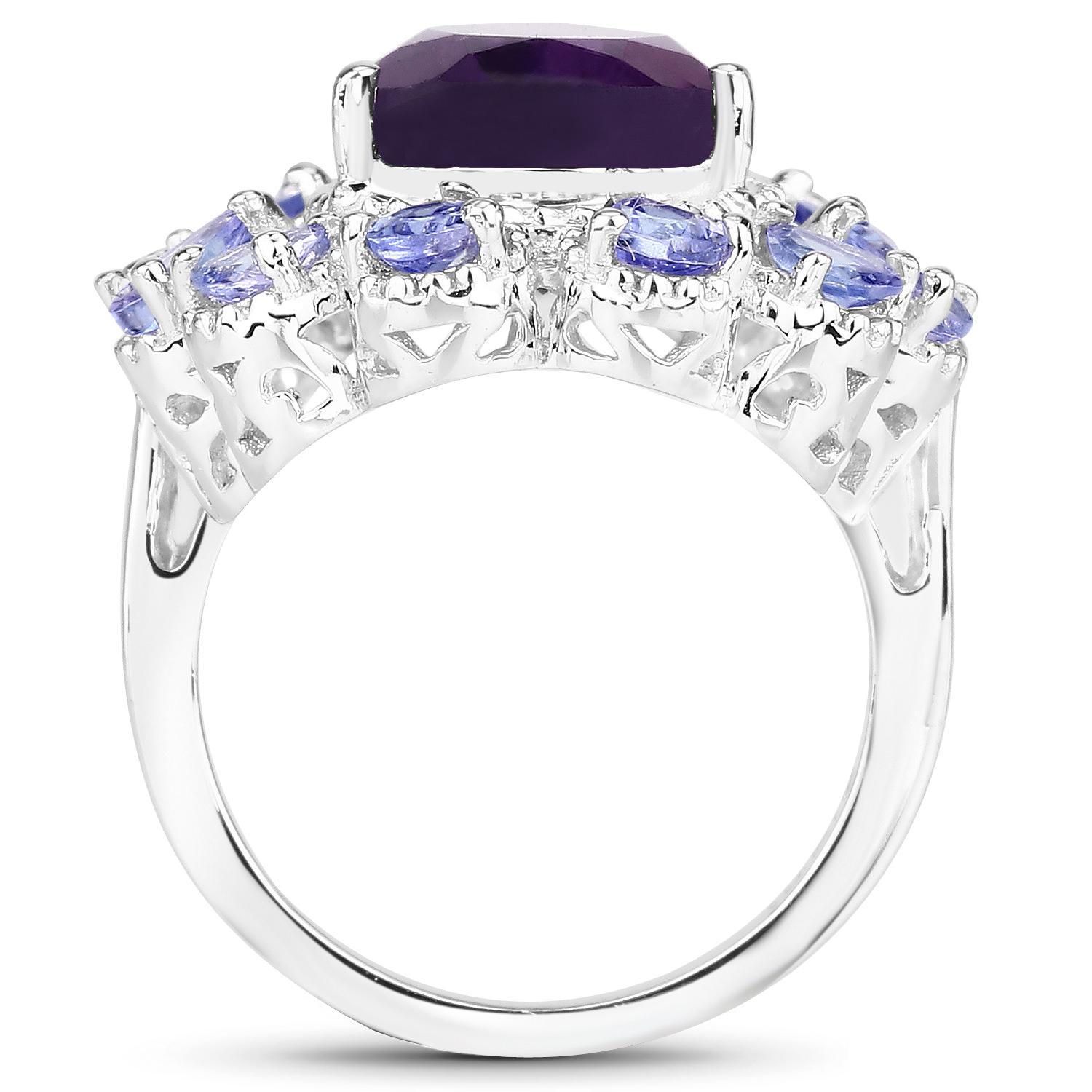 Pear Cut Amethyst Ring Tanzanite Halo 5.8 Carats Sterling Silver For Sale