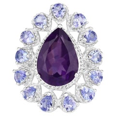 Amethyst Ring Tanzanite Halo 5.8 Carats Sterling Silver