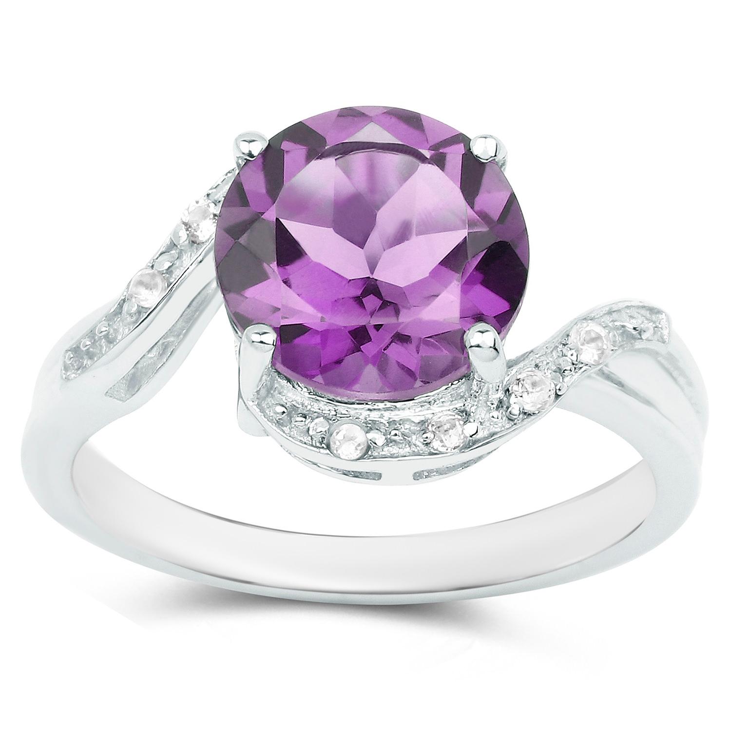 Contemporary Amethyst Ring White Topazes 2.5 Carats Sterling Silver For Sale