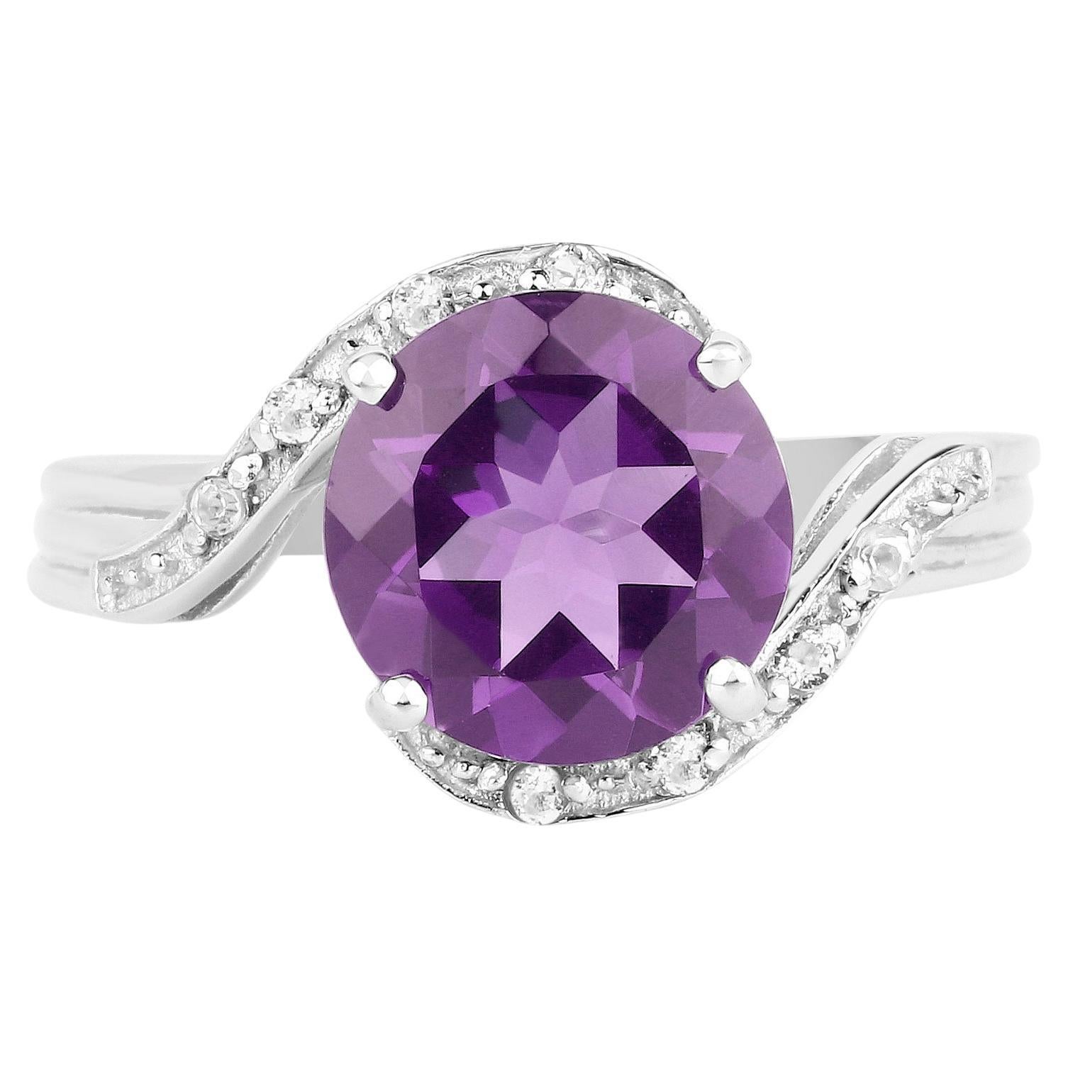 Amethyst Ring White Topazes 2.5 Carats Sterling Silver
