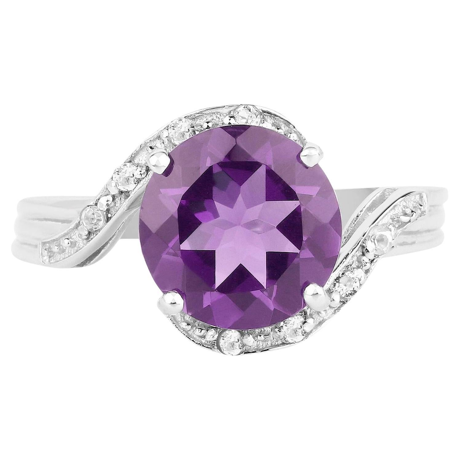 Amethyst Ring White Topazes 2.5 Carats Sterling Silver