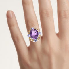 Amethyst Ring With Citrine 9.6 Carats Sterling Silver