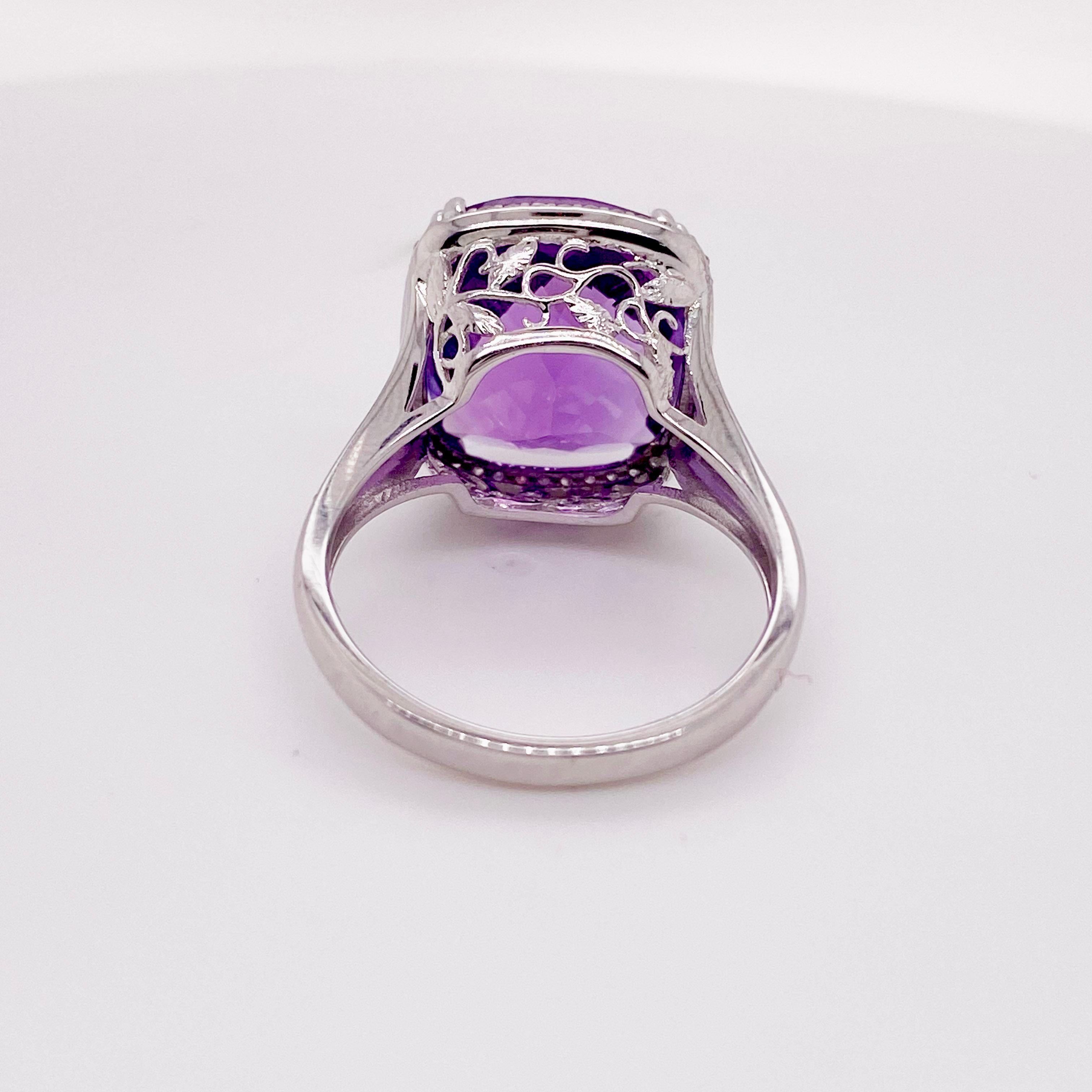 Amethyst Ring with Diamond Halo Set w Split Band in 14 Karat White Gold 3