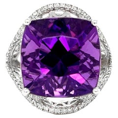 Amethyst-Ring mit Diamanten 14,89 Karat 14K Weißgold