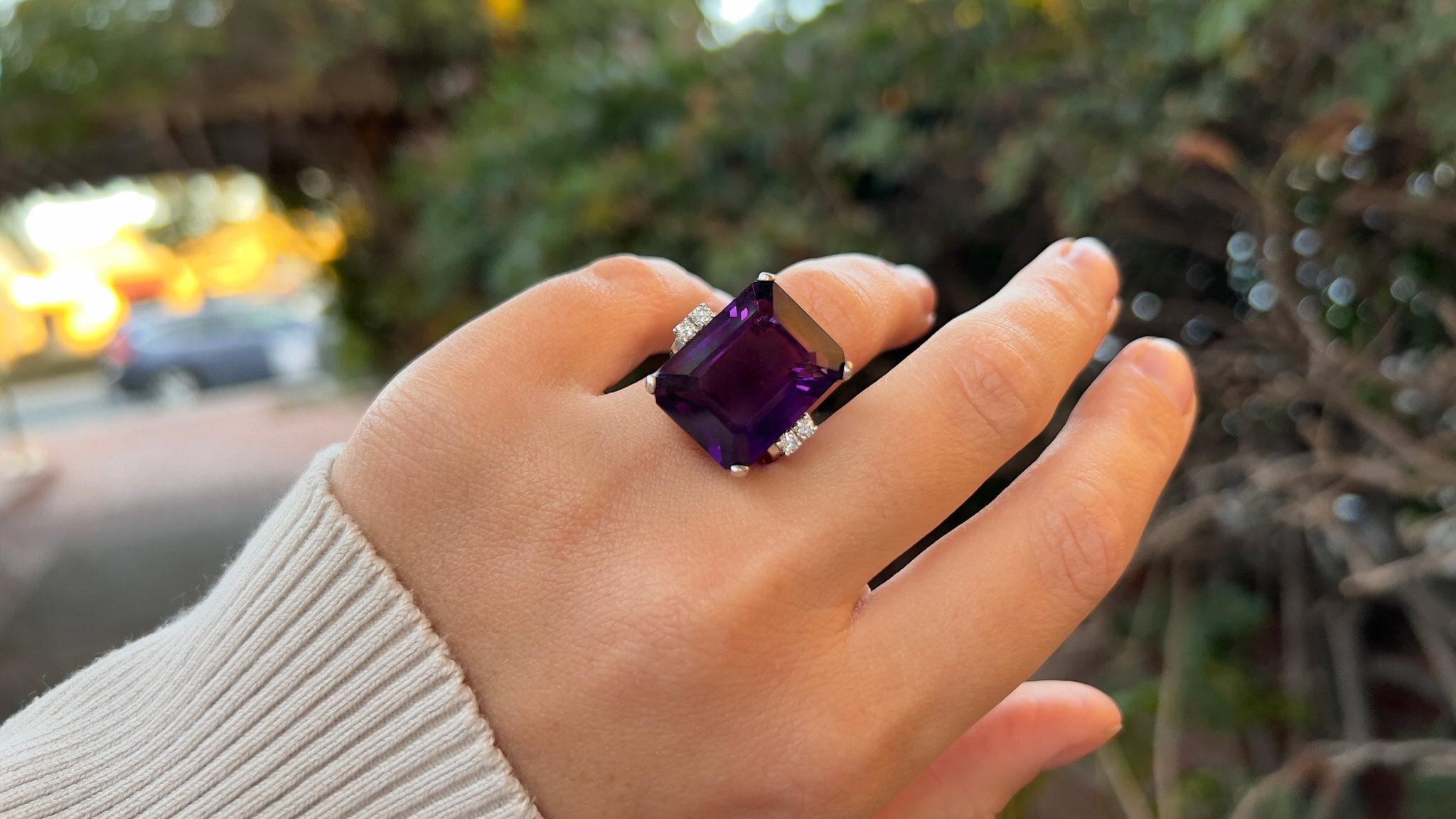 Amethyst Ring With Diamonds 30.20 Carats 14K White Gold In Excellent Condition For Sale In Carlsbad, CA