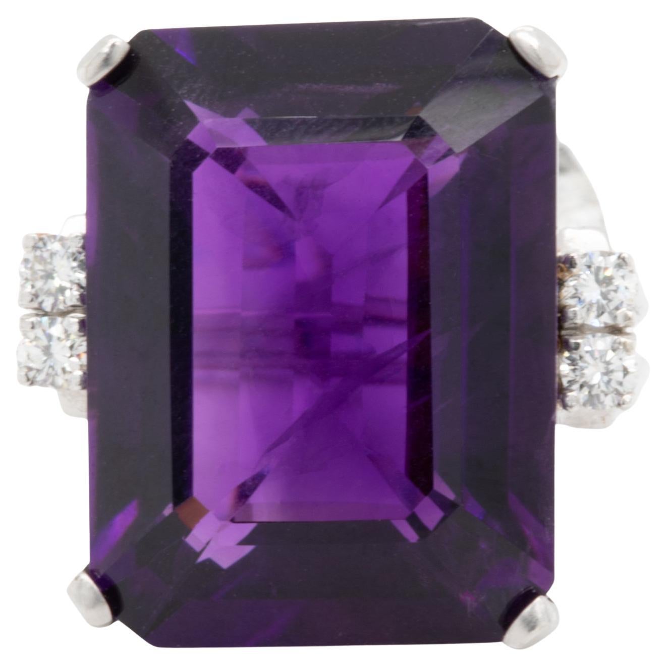 Amethyst Ring With Diamonds 30.20 Carats 14K White Gold