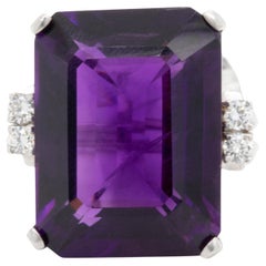Vintage Amethyst Ring With Diamonds 30.20 Carats 14K White Gold