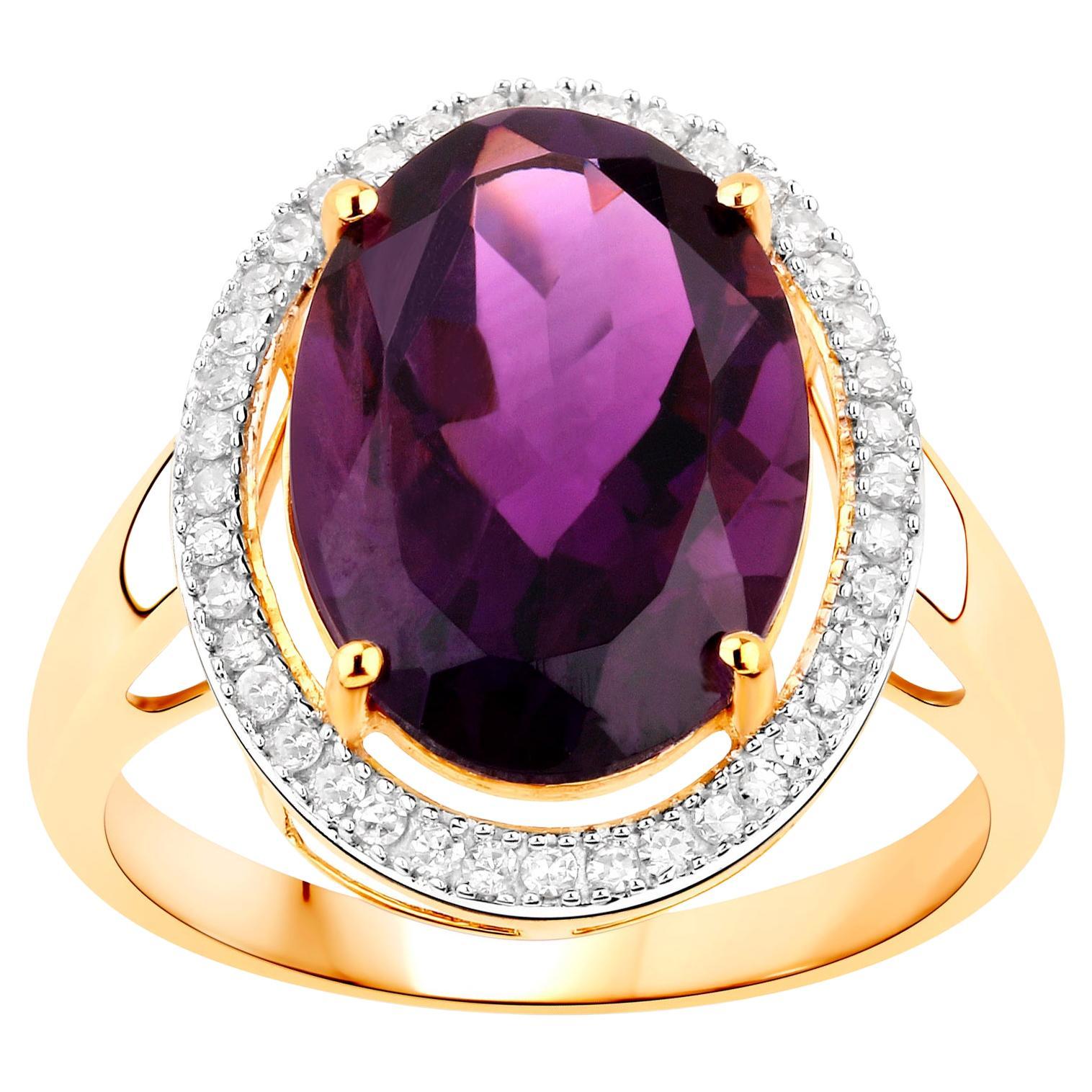Amethyst Ring With Diamonds 5.21 Carats 14K Yellow Gold