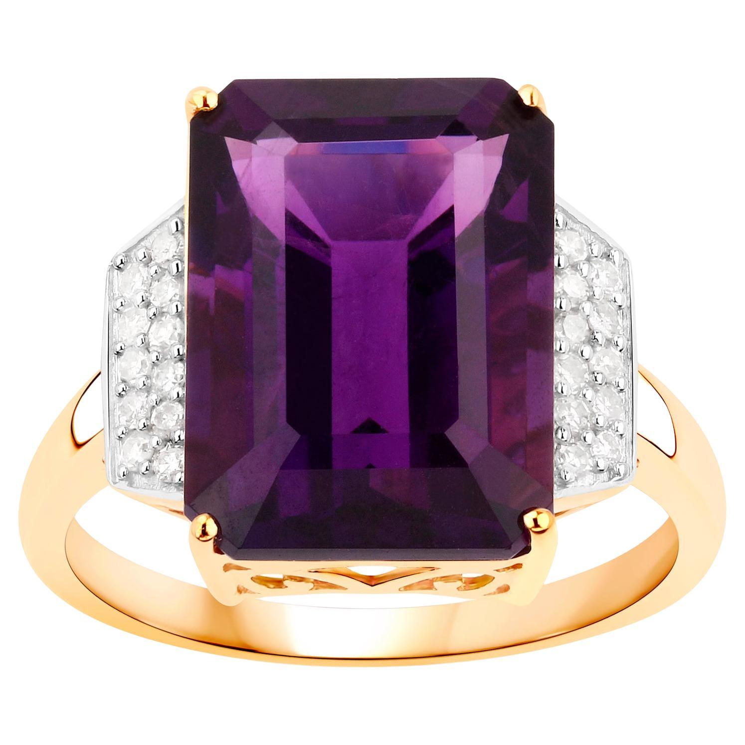 Amethyst Ring With Diamonds 7.15 Carats 14K Yellow Gold For Sale