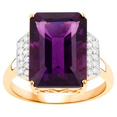 Amethyst Ring With Diamonds 7.15 Carats 14K Yellow Gold