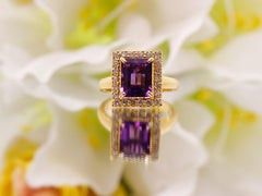 Amethyst Ring with Natural Diamond Accent, Vintage 14k Gold