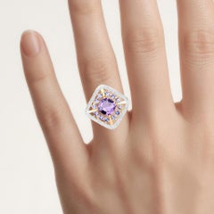 Amethyst Ring With Tanzanite 3.4 Carats Gold Plated Silver