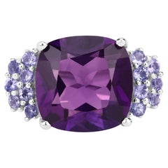 Amethyst Ring With Tanzanite 6.32 Carats Sterling Silver