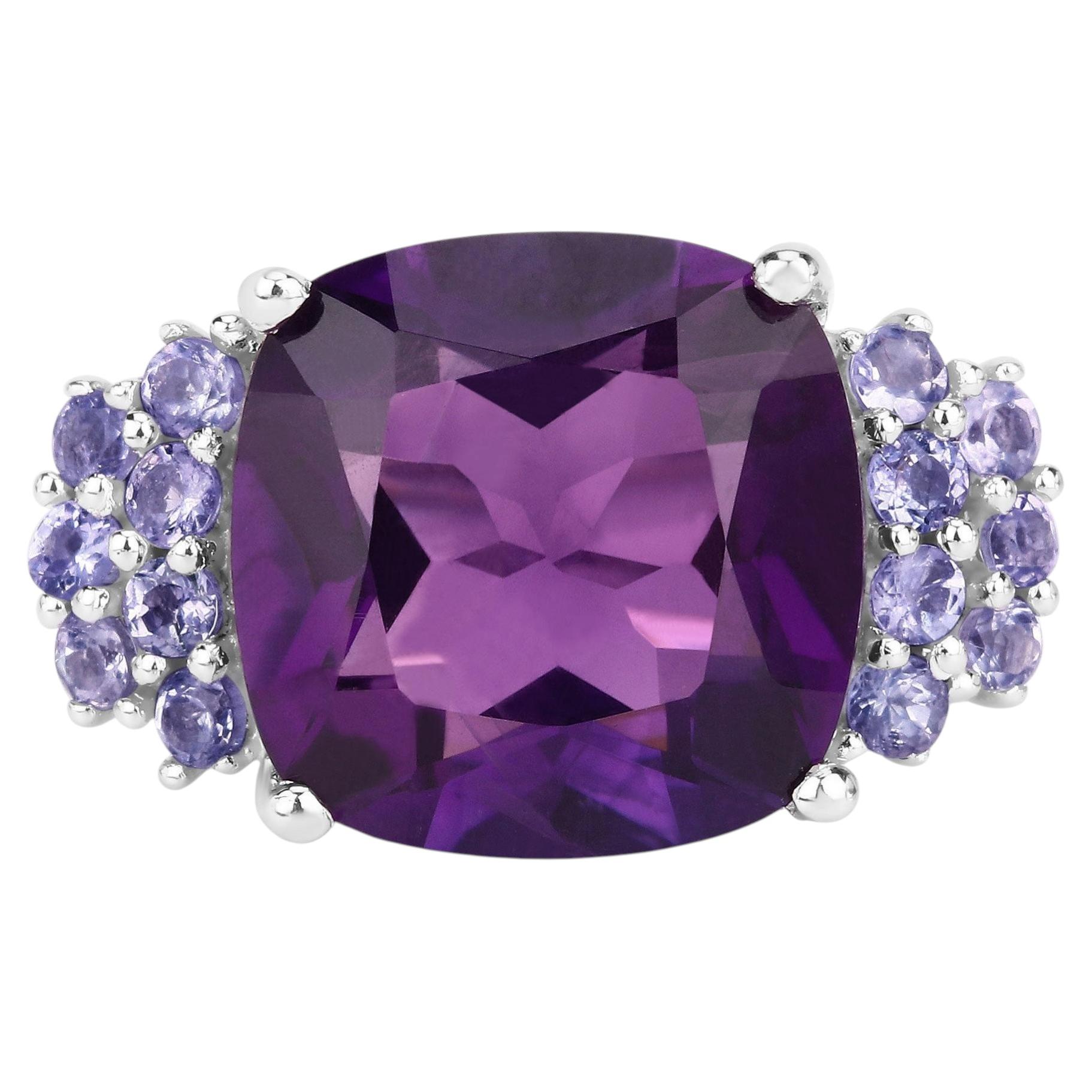 Amethyst Ring With Tanzanite 6.32 Carats Sterling Silver