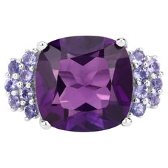 Amethyst Ring With Tanzanite 6.32 Carats Sterling Silver