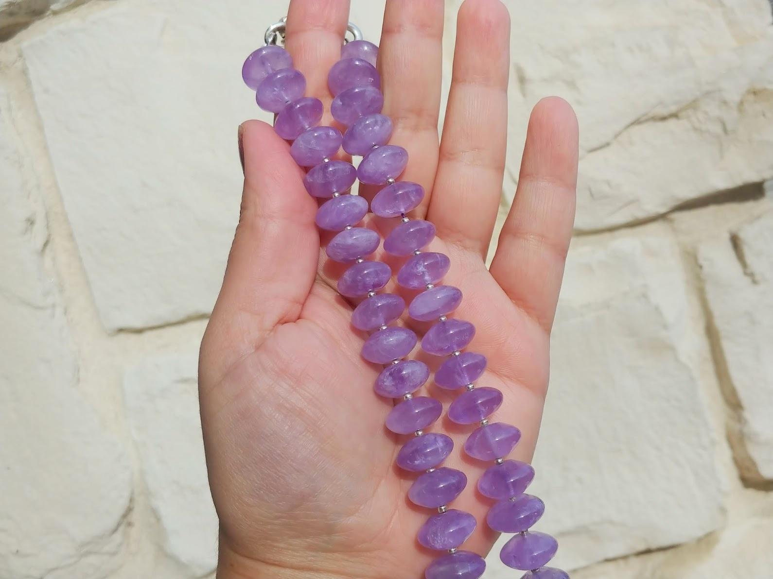 Collana di perline a rondelle di ametista in vendita 4