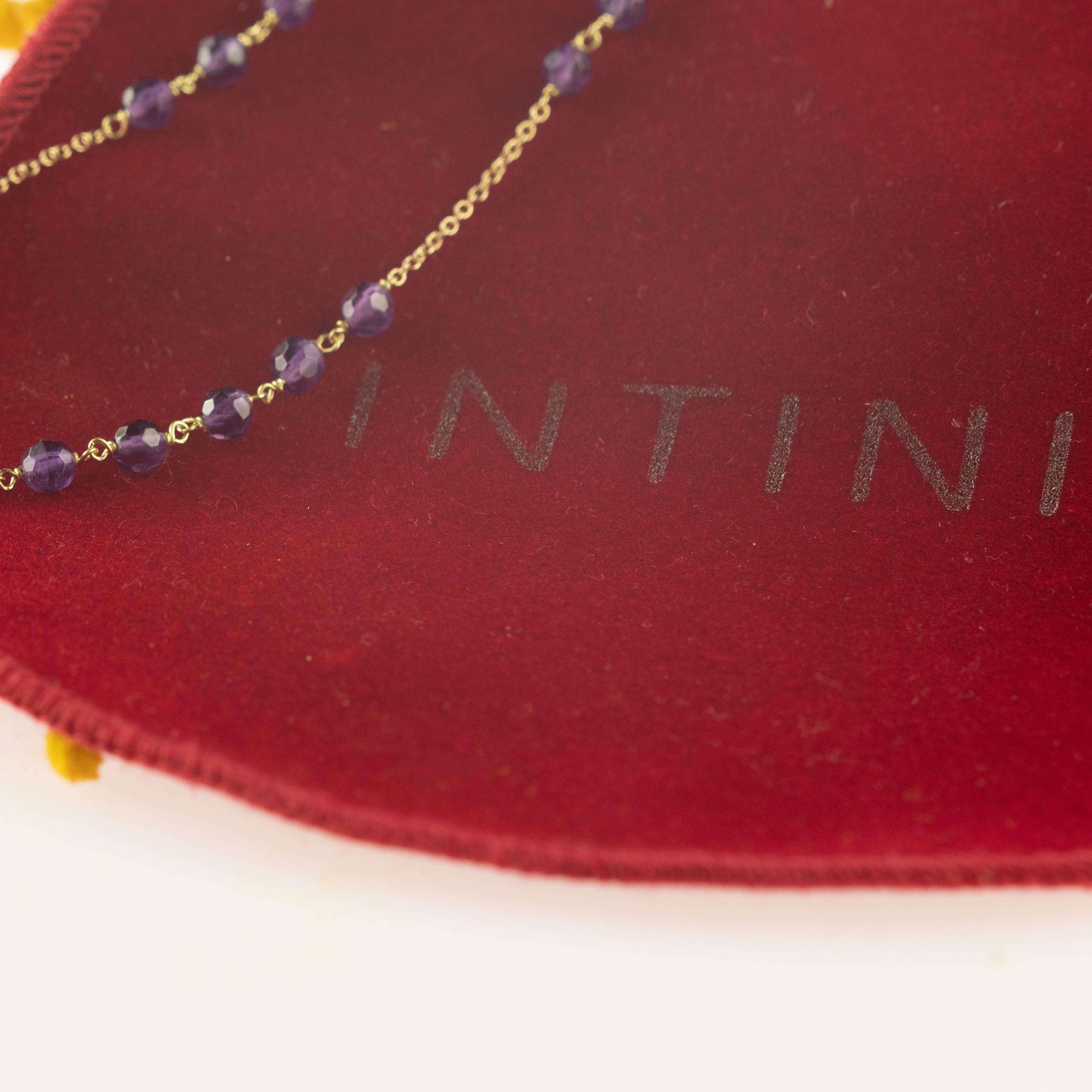 Taille ronde Chaîne collier cocktail chic en or jaune 18 carats avec rondelles d'améthyste, faite à la main en vente