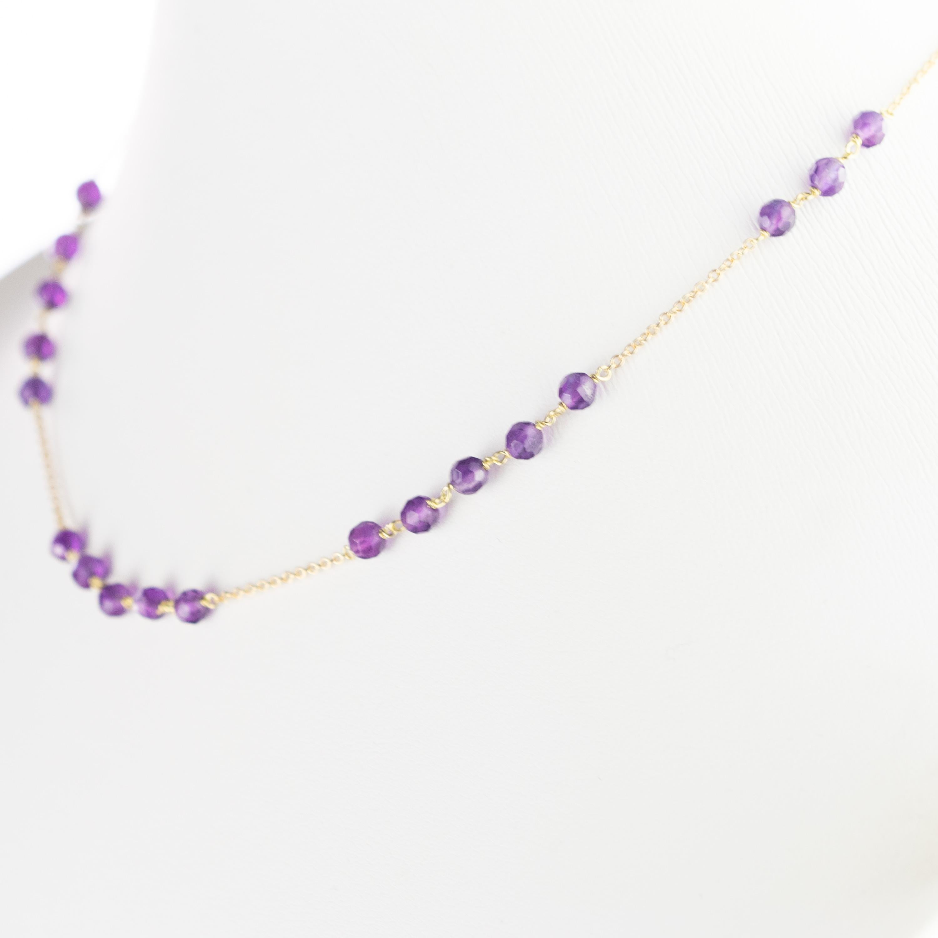 Amethyst Rondelles 9 Karat Yellow Gold Chain Handmade Cocktail Chic Necklace In New Condition For Sale In Milano, IT
