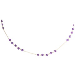 Amethyst Rondelles 9 Karat Yellow Gold Chain Handmade Cocktail Chic Necklace