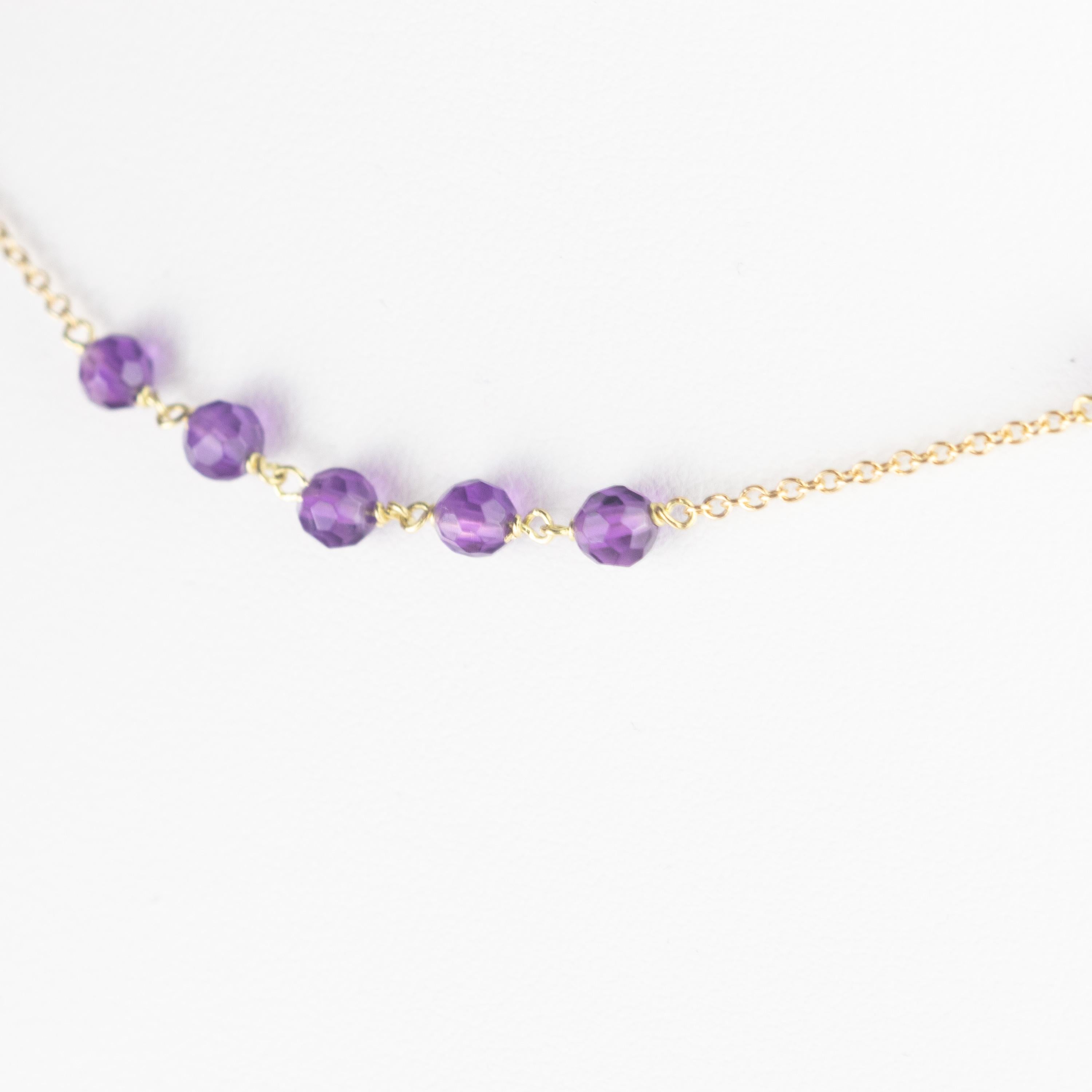 Round Cut Amethyst Rondelles Gold Plate Chain Handmade Cocktail Chic Modern Necklace For Sale