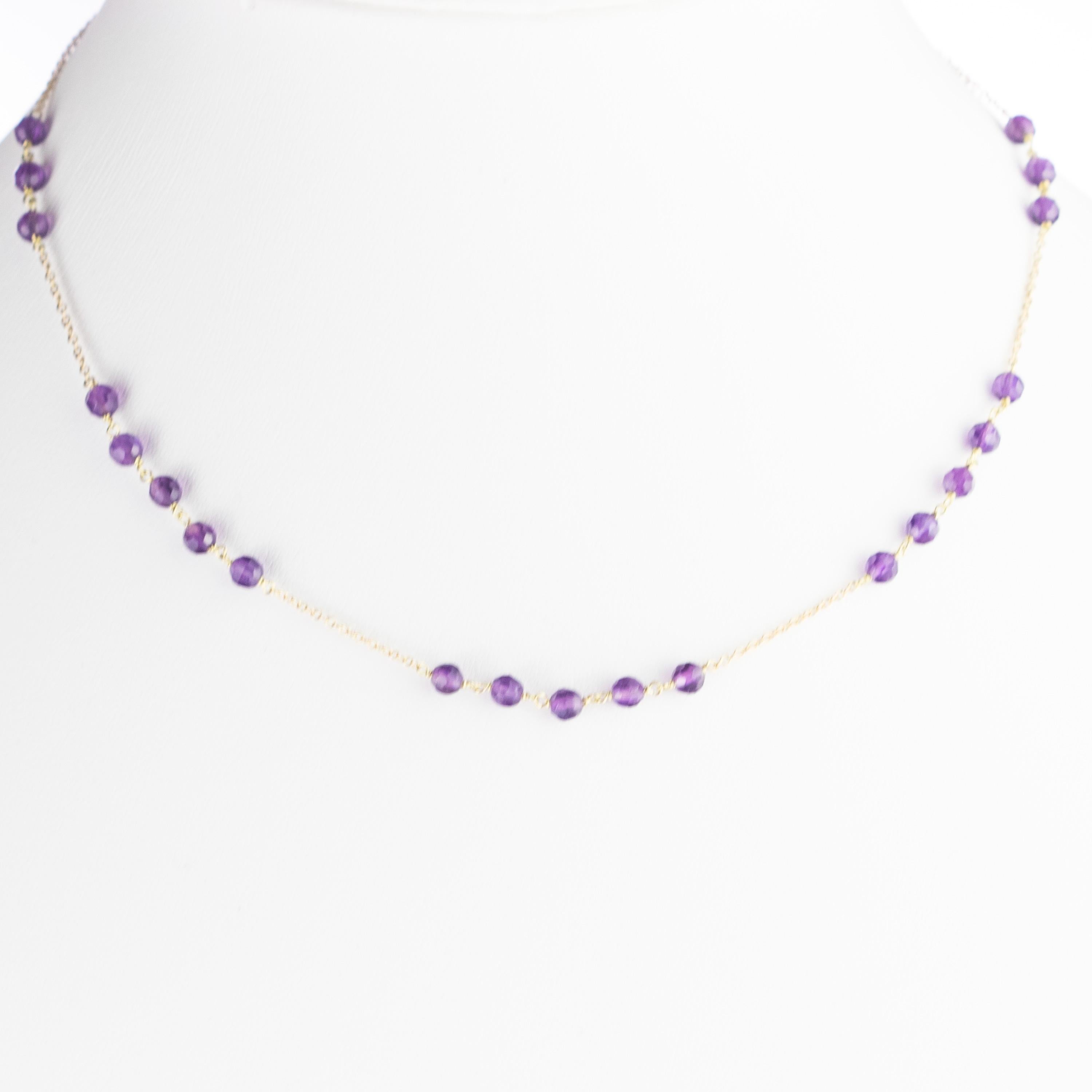 Women's Amethyst Rondelles Gold Plate Chain Handmade Cocktail Chic Modern Necklace For Sale