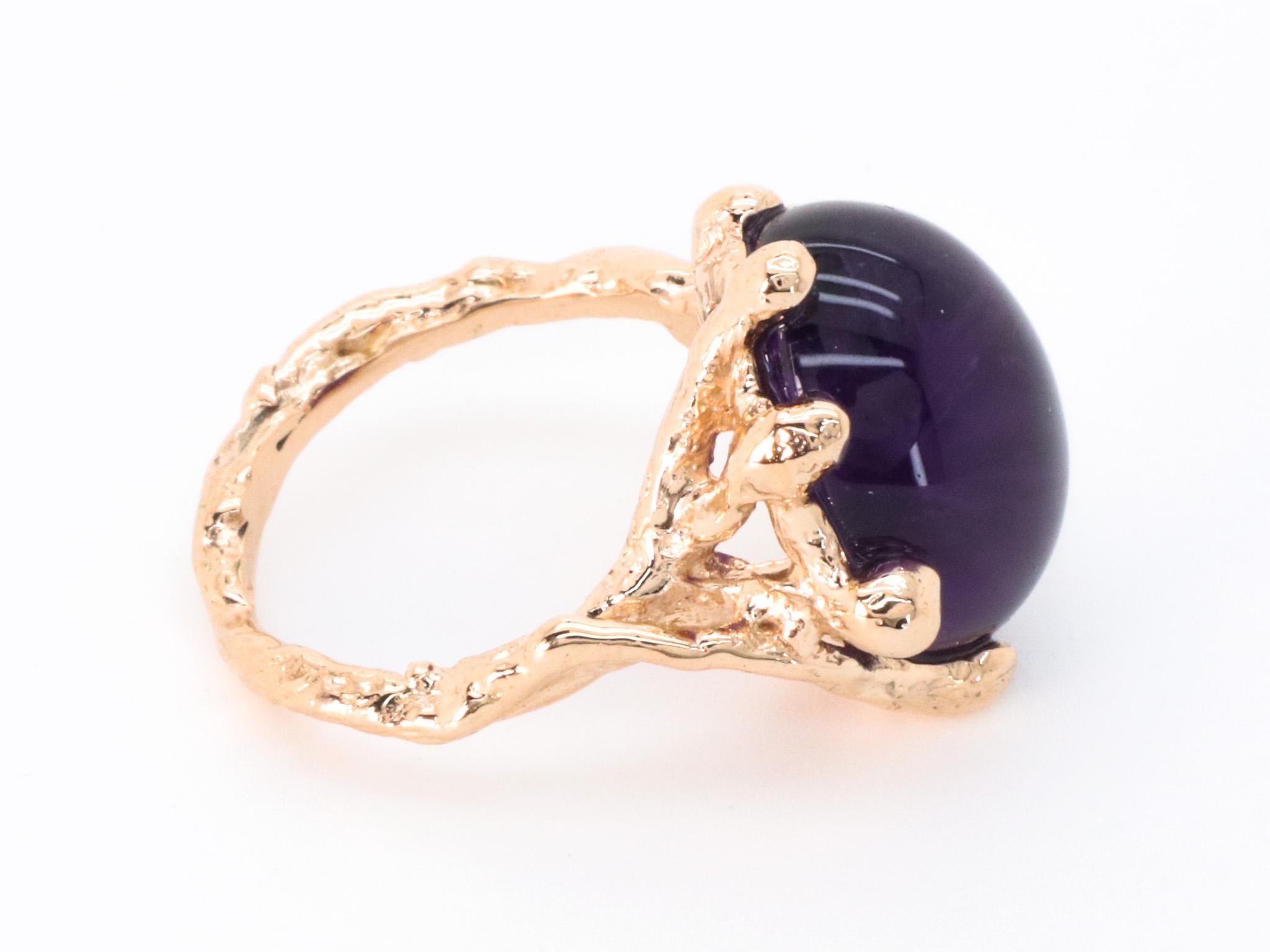 Amethyst Rose Gold Made in Italy Brutalist Asymmetrical Bold Cocktail Ring For Sale 5