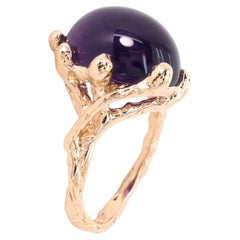 Amethyst Rose Gold Made in Italy Brutalist Asymmetrical Bold Cocktail Ring