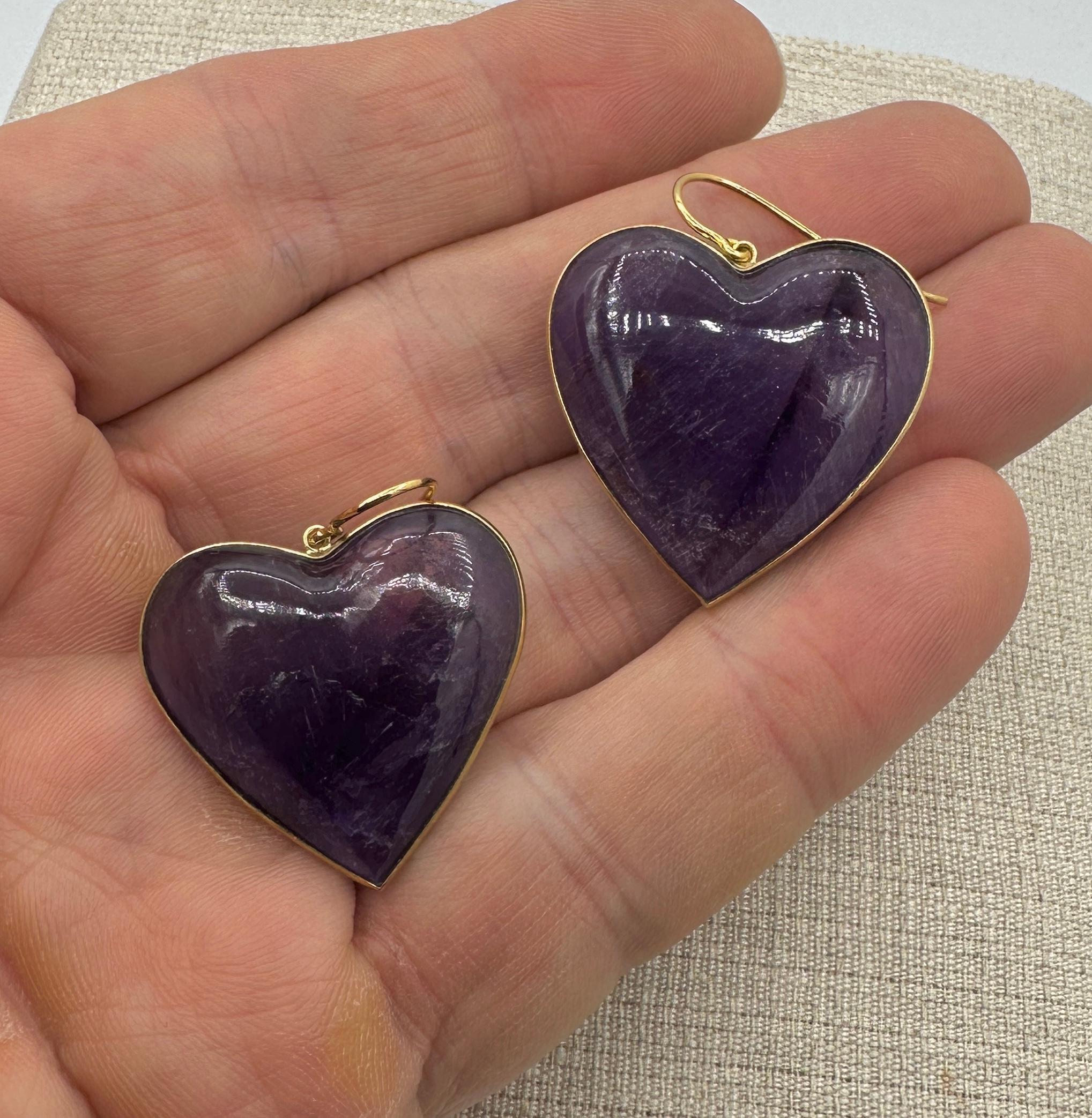 Amethyst Rose Quartz Heart Necklace and Earrings 14 Karat Gold Ms. Daves Estate For Sale 6