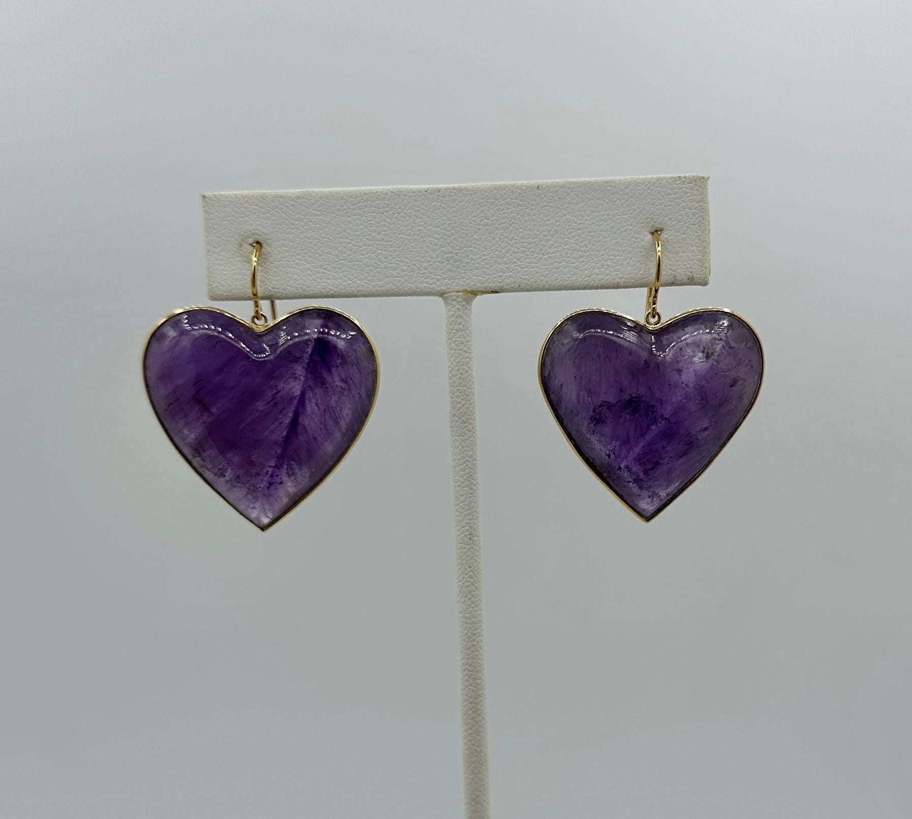 Heart Cut Amethyst Rose Quartz Heart Necklace and Earrings 14 Karat Gold Ms. Daves Estate For Sale