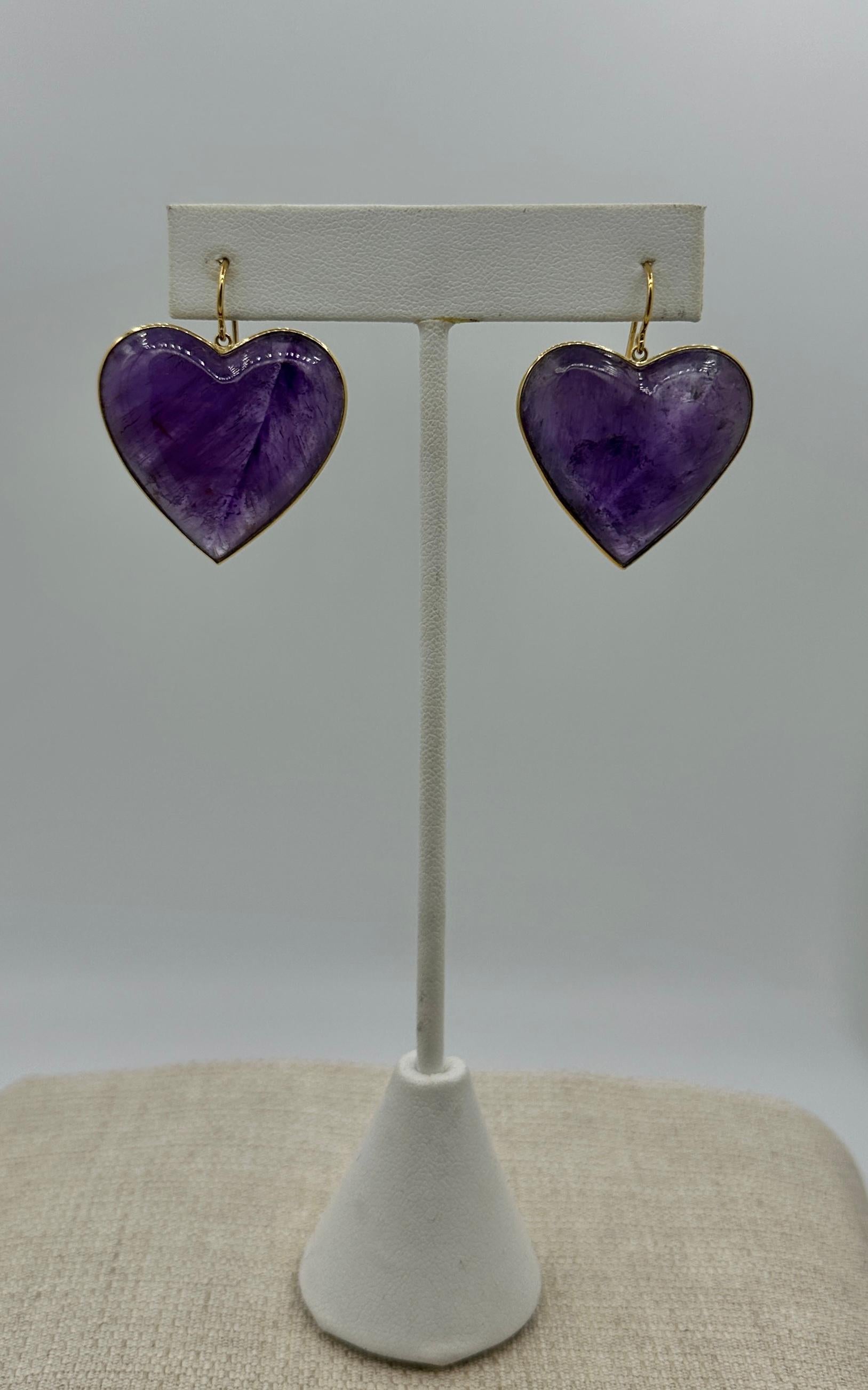 Amethyst Rose Quartz Heart Necklace and Earrings 14 Karat Gold Ms. Daves Estate For Sale 2