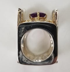 Amethyst Round 2.57 Carat with Diamonds 14 Karat Yellow Gold and Silver Gresha