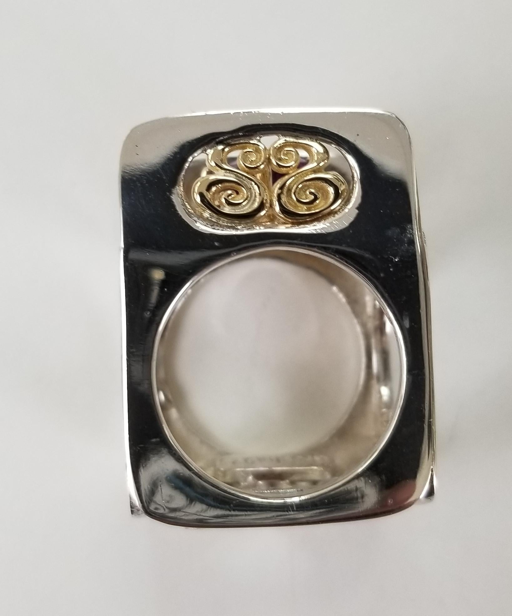 Modern Amethyst Round 2.57 Carat with Diamonds 14 Karat Yellow Gold and Silver Gresha For Sale