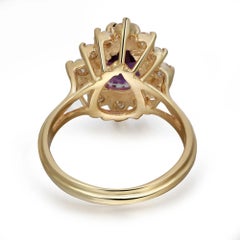 Amethyst & Round Cut Diamond Cocktail Ring 18K Yellow Gold Size 6.5