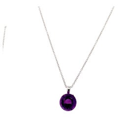 Amethyst round cut pendant necklace 18k white gold