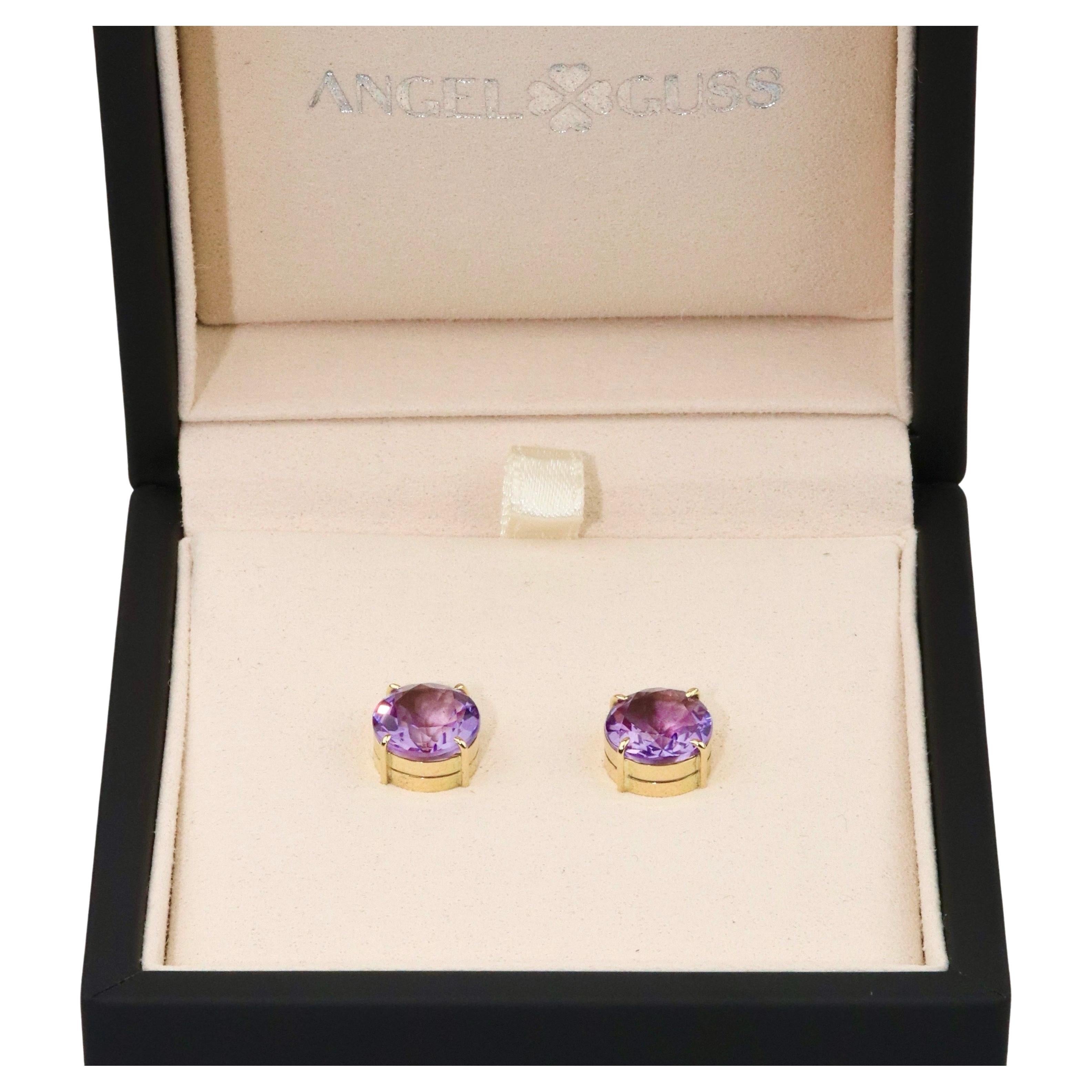 Amethyst Round Earrings  - 18K Solid Yellow Gold