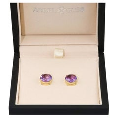 Amethyst Round Earrings  - 18K Solid Yellow Gold