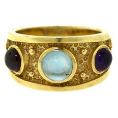 Amethyst, Rubellite, and Aquamarine Yellow Gold Band Ring